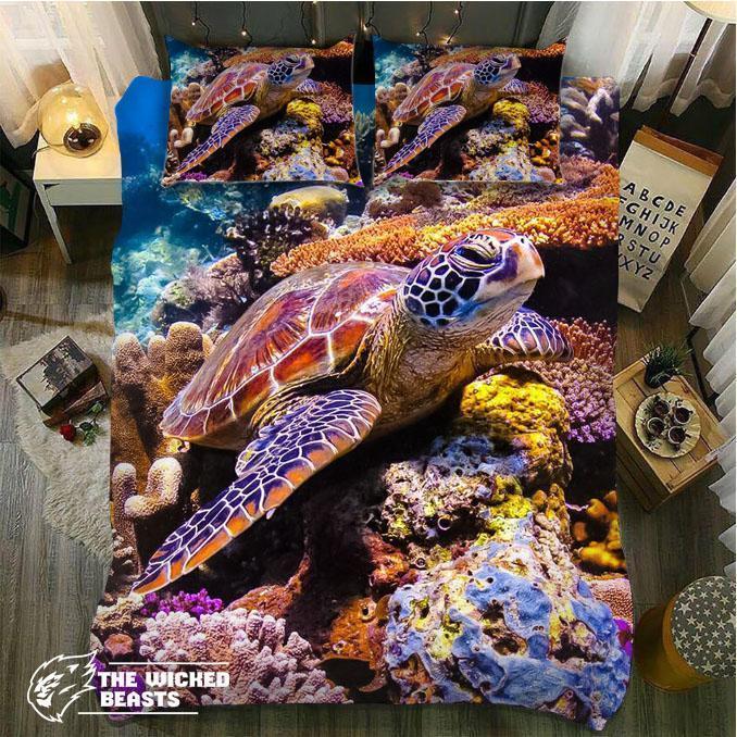 Colorful Turtle With Coral3D Customized Duvet Cover Bedding Sets
