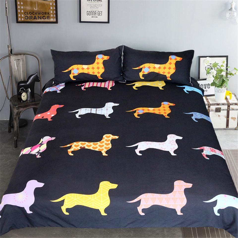 Colourful Cartoon Dachshund Dog Bedding Set