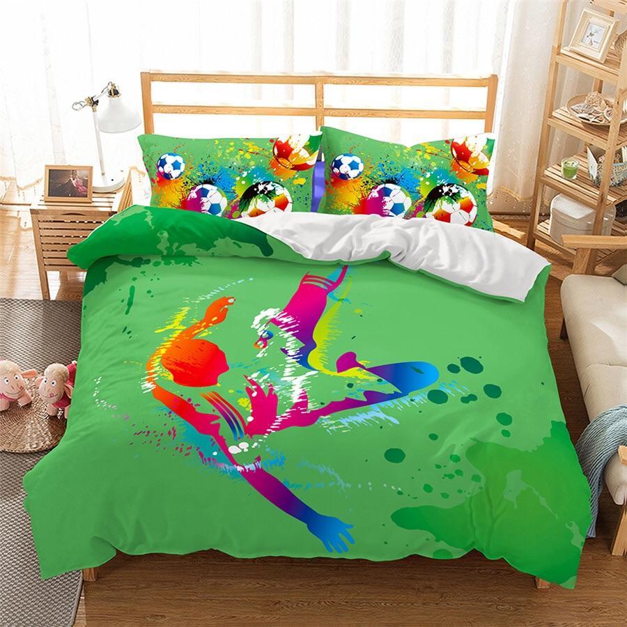 Colourful Cartoonoccer Player 3D Customized Duvet Cover Bedding Sets