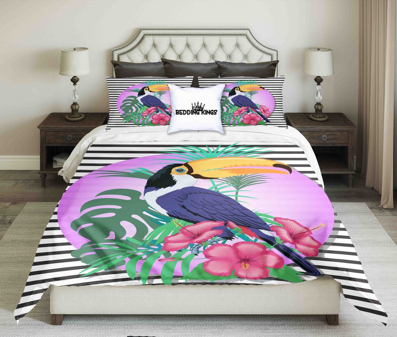 Colourful Pelican Ontripped Backround | kings3D Customized Duvet Cover Bedding Sets
