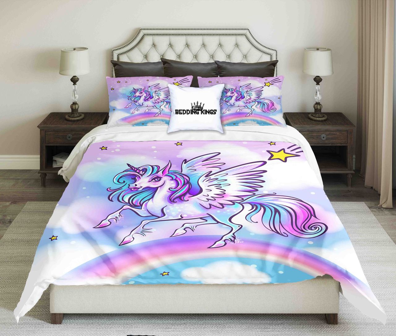 Colourful Unicorn On Rainbow Design | kings3D Customized Duvet Cover Bedding Sets