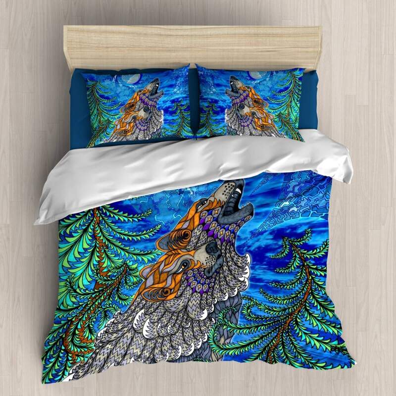 Couple Wolf Blue 3D Customized Duvet Cover Bedding Sets