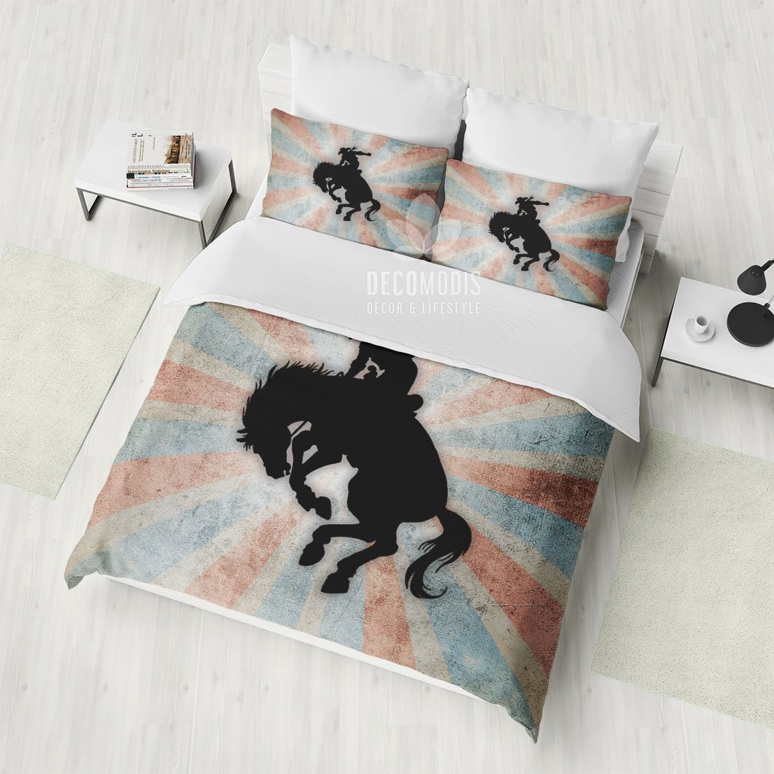 Cowboy Bedding Set, Rodeo Duvet Cover, Bronco Riding Bedding Set, Customized Horse Riding Bedspread