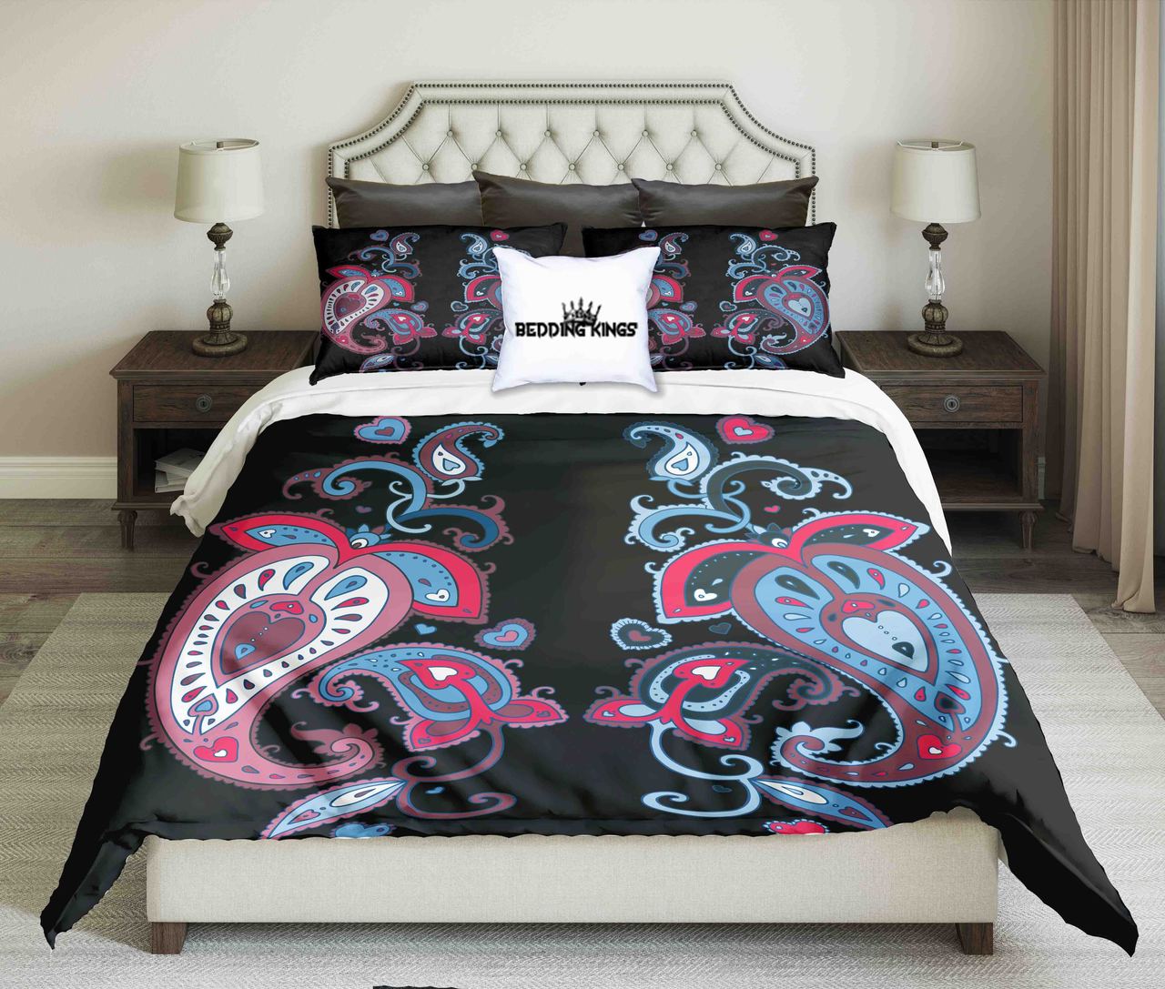 Curved Pattern Bright Black Colour | kings3D Customized Duvet Cover Bedding Sets