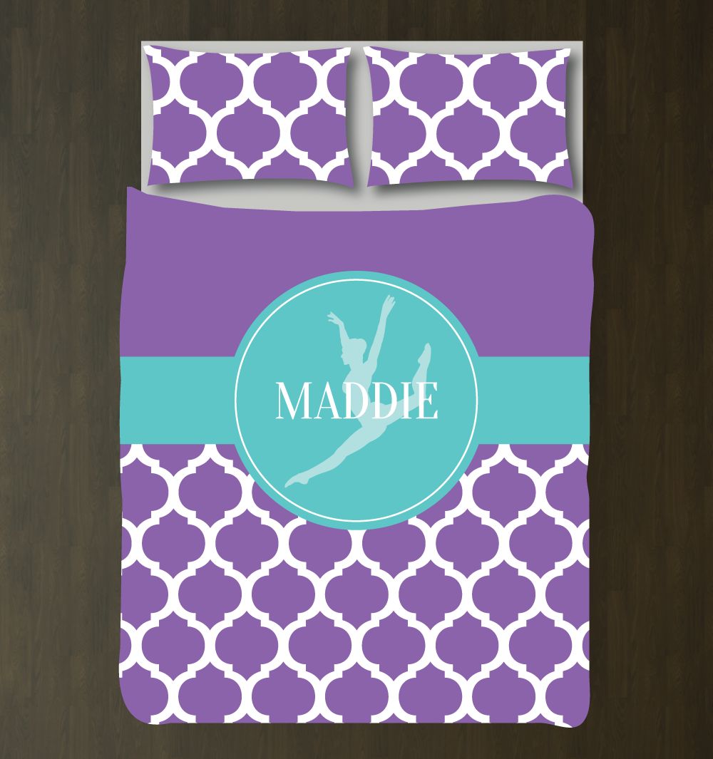 Custom Dance for Girls andhams for Teens ilhouette of Dancer Leaping Quatrefoil Pattern White, Pool and Purple3D Customized Duvet Cover Bedding Sets