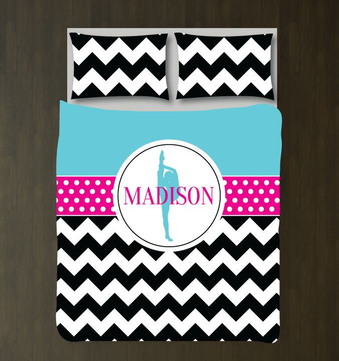 Custom Dance with Chevrontripes and Polka Dots Gift for Girls and Teen Dancers Dance Themed Bedroom Decor White, Black, Aqua and Hot Pink3D Customized Duvet Cover Bedding Sets