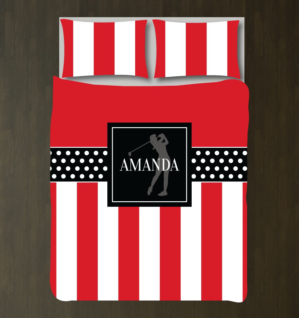Custom Golf Bedding Set with Stripes and Polka Dots Customized Duvet Cover
