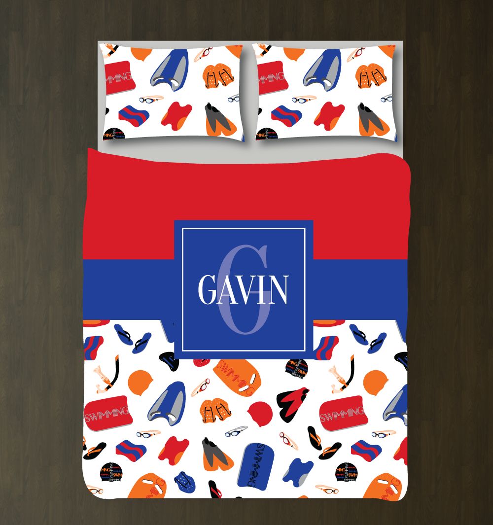 Custom Swimming Themed Bedding Set for Boys Customized Duvet Cover
