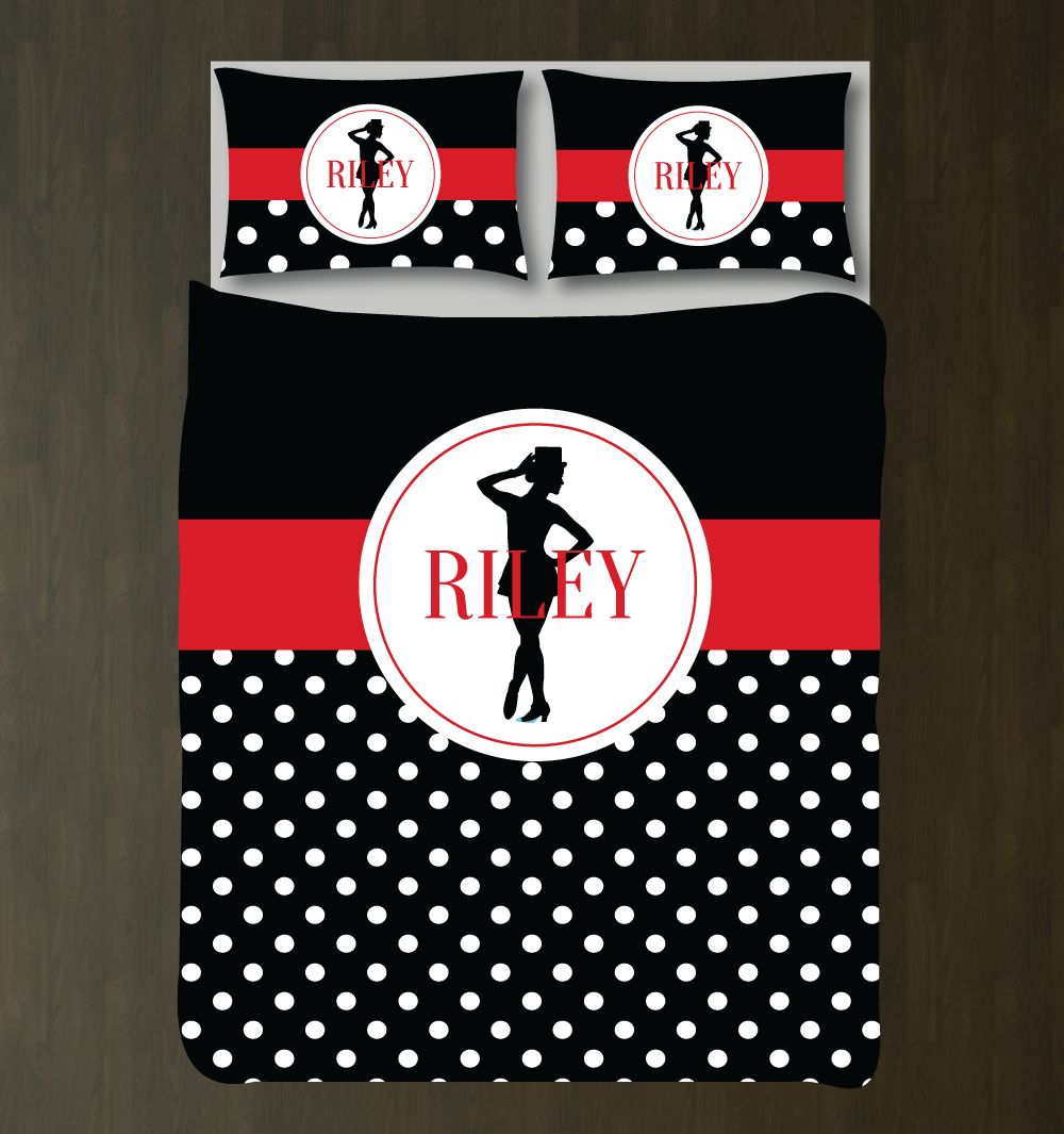 Custom Tam Dance with Polka Dots Gift for Girls and Teen Dancers Music Theatre Themed Bedroom Decor White, Black, Red3D Customized Duvet Cover Bedding Sets