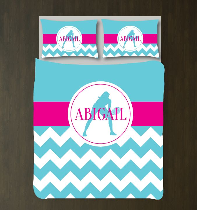 Custom Tennis Themed Chevron Tennis for Girls for Teens and Girls Aqua, Hot Pink and White3D Customized Duvet Cover Bedding Sets