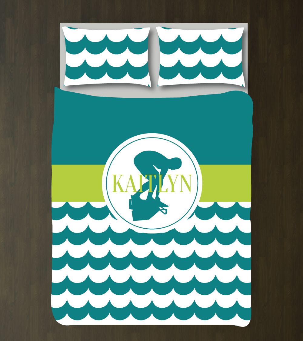 Customwimming withcallop Waves Gift for Girls and Teen Athletes wimmer wim Themed Bedroom Decor Highchoolports Team White, Teal, Lime Green3D Customized Duvet Cover Bedding Sets