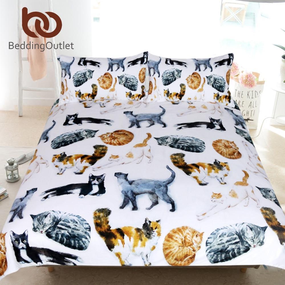 Cute Cats ingle Queen Cartoon et for Kids Watercolor Pet Print Animal Home Textiles3D Customized Duvet Cover Bedding Sets