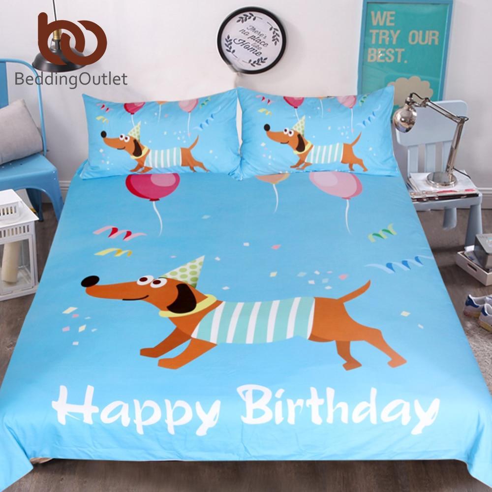 Dachshund Cute Puppy Dog Happy Birthday Cartoon Pet Home Textiles for Kids Adults 3D Customized Duvet Cover Bedding Sets