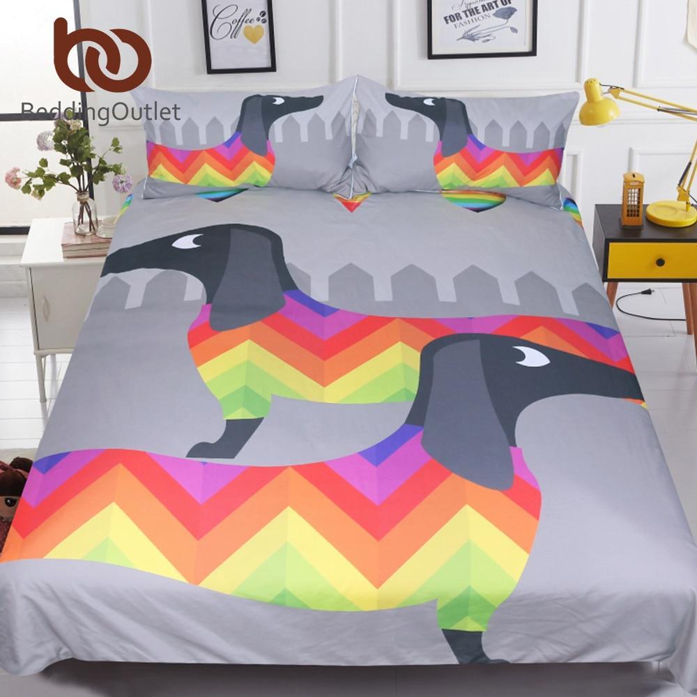 Dachshundausage et Cute Rainbow Puppy Queenizeoft Bedclothes Kids Cartoon 3D Customized Duvet Cover Bedding Sets