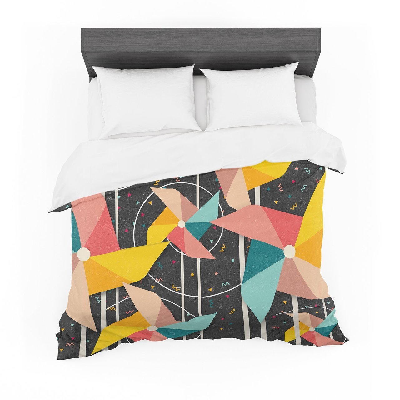 Danny Ivan ‘Colorful Pinwheels’ Black Abstract Featherweight3D Customized Duvet Cover Bedding Sets
