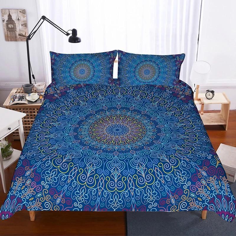 Dark Blue Mandala Flower 3D Customized Duvet Cover Bedding Sets
