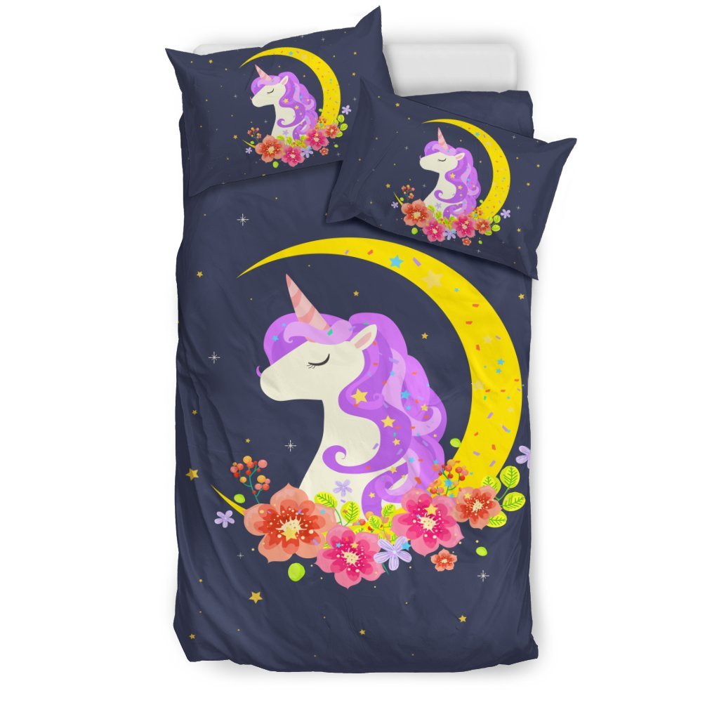 Dark Bluetarry Night Crescent Moon Unicorn 3D Customized Duvet Cover Bedding Sets