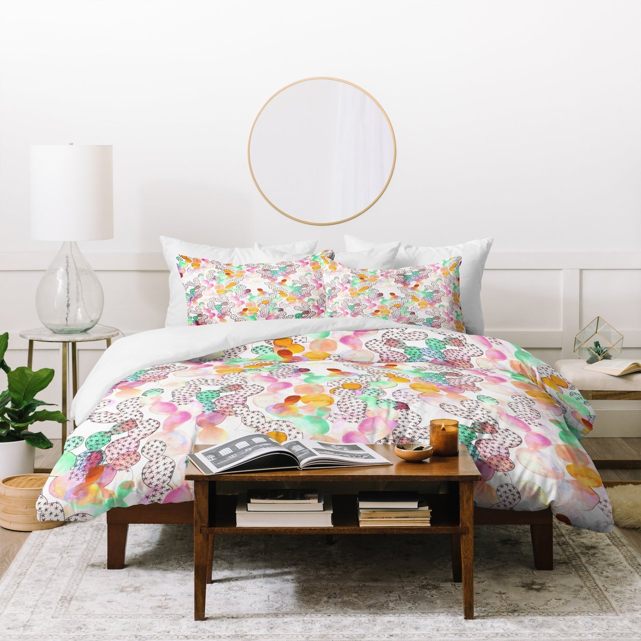 Dash and Ash Over the Rainbow Cactus Duvet Cover