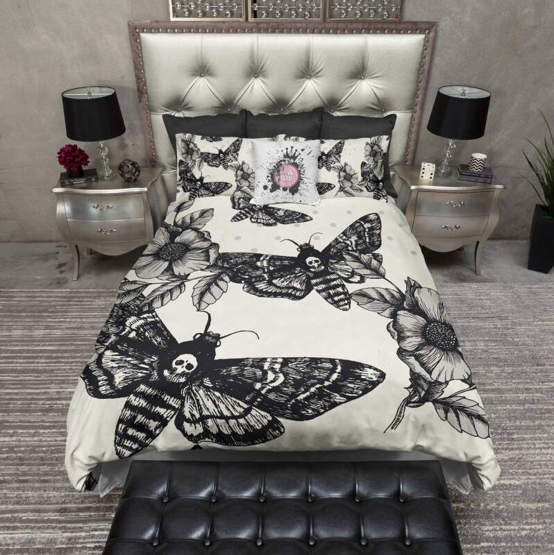 Death Moth and Flower Bedding CREAM