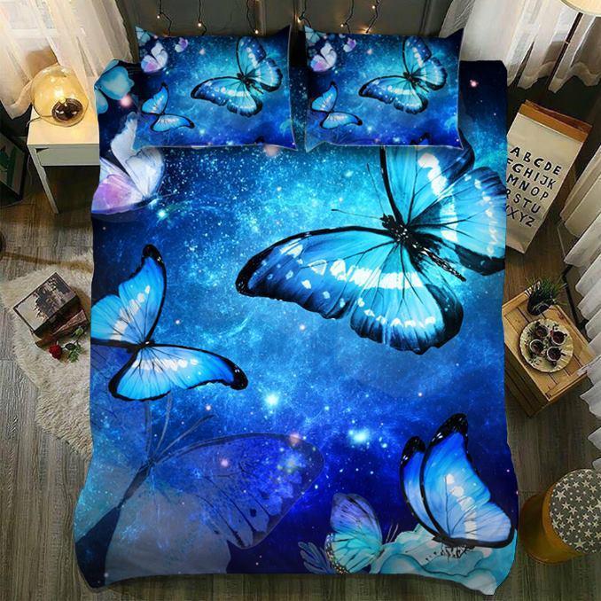 Default Beautiful In Blue Butterfly3D Customized Duvet Cover Bedding Sets