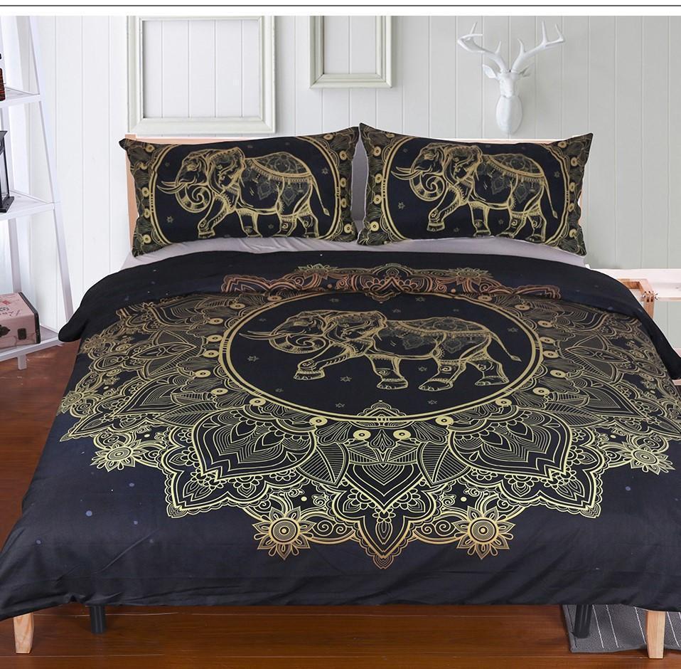 Default Black Golden Elephants3D Customized Duvet Cover Bedding Sets
