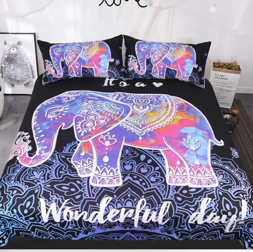 Default Black Mandala Elephant s3D Customized Duvet Cover Bedding Sets