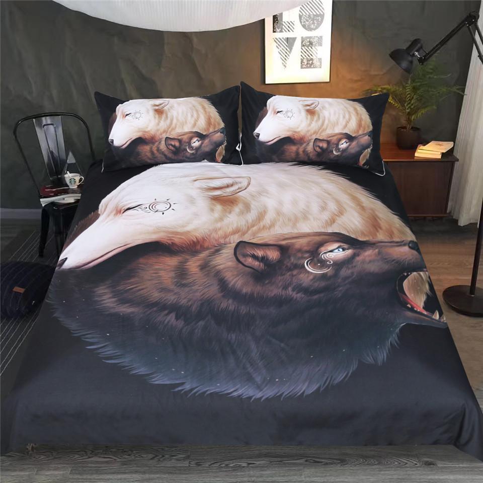 Default Black Yin And Yang Wolves3D Customized Duvet Cover Bedding Sets