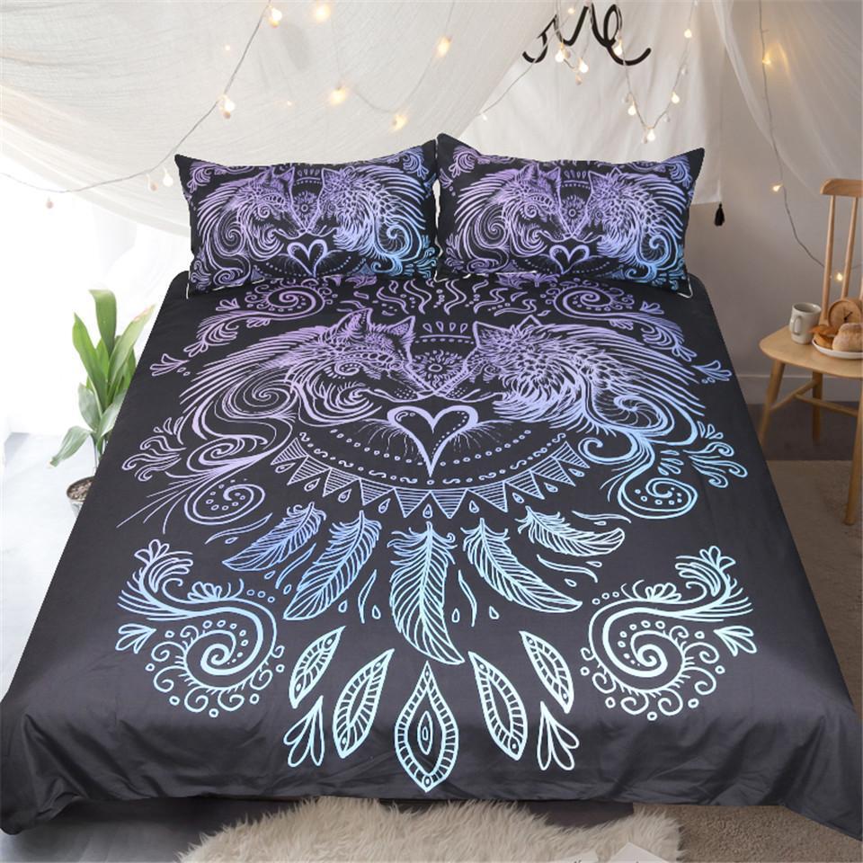 Default Blue And Purple Wolves Heart3D Customized Duvet Cover Bedding Sets