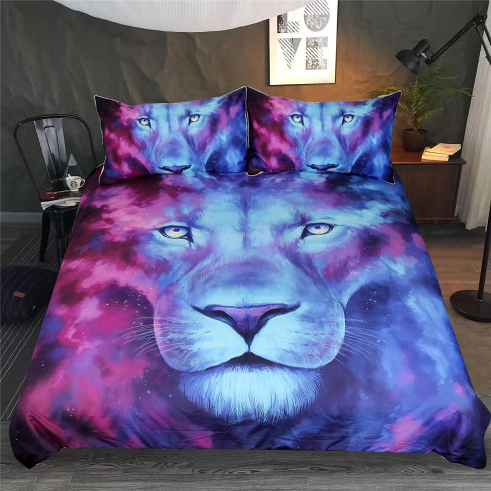 Default Blue And Red Lions3D Customized Duvet Cover Bedding Sets