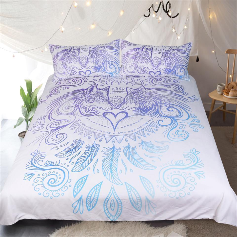 Default Blue And White Wolves Heart3D Customized Duvet Cover Bedding Sets