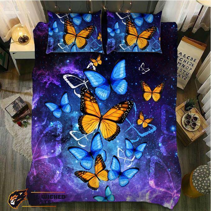 Default Blue And Yellow Monarch Butterfly3D Customized Duvet Cover Bedding Sets