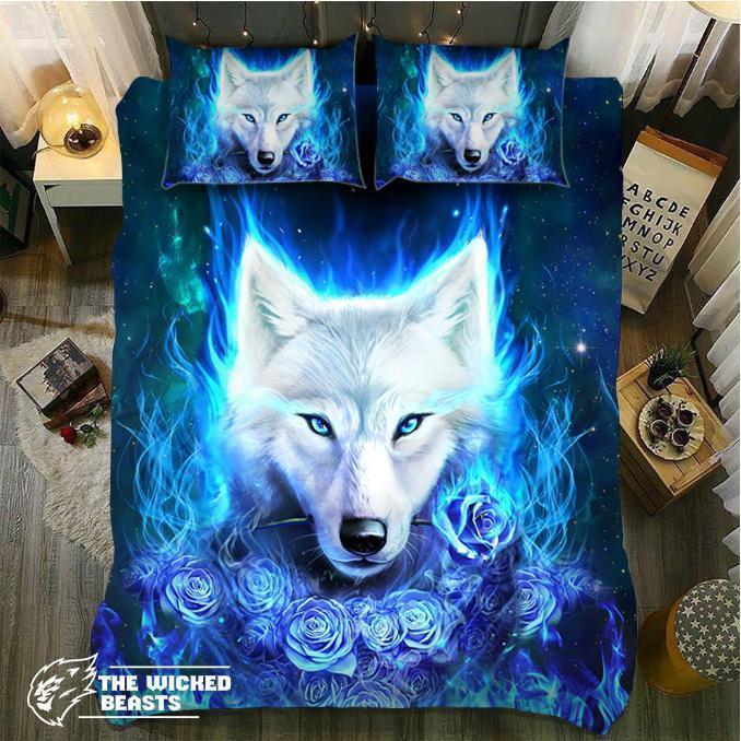 Default Blue Rose White Wolf3D Customized Duvet Cover Bedding Sets