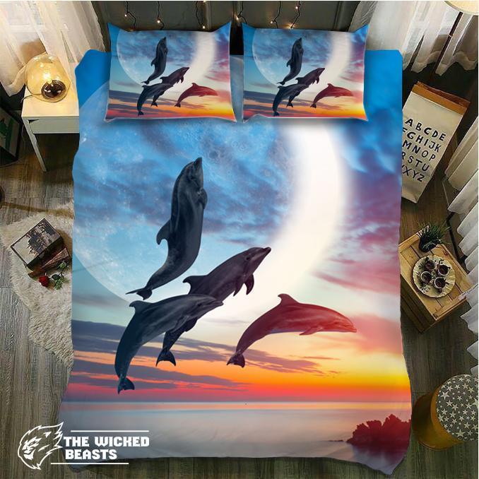 Default Dolphins Jumpingunset3D Customized Duvet Cover Bedding Sets