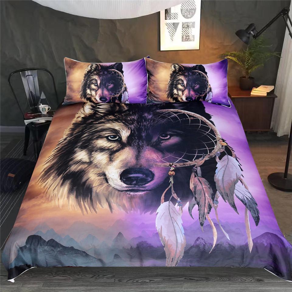 Default Dreamcatcher Mountains Wolf3D Customized Duvet Cover Bedding Sets