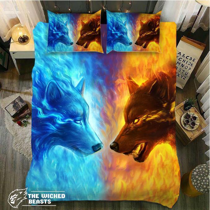 Default Fire And Ice Wolf3D Customized Duvet Cover Bedding Sets