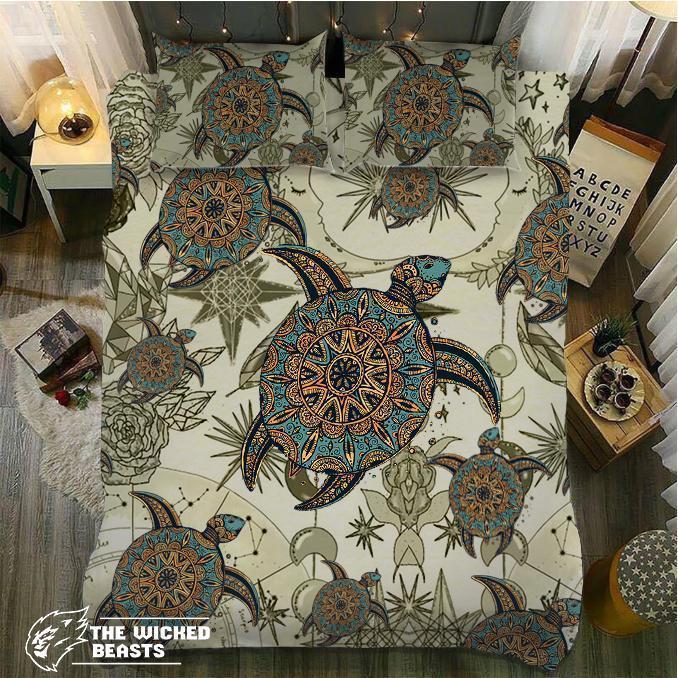 Default Green And Orange Mandala Turtle 3D Customized Duvet Cover Bedding Sets
