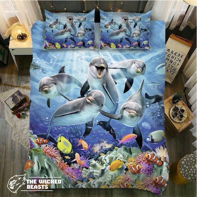 Default Happy Dolphins3D Customized Duvet Cover Bedding Sets