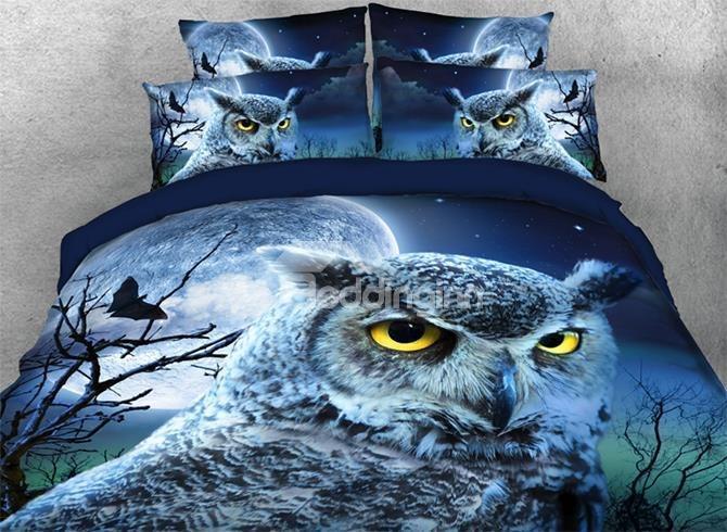 Default Owl And Moon3D Customized Duvet Cover Bedding Sets