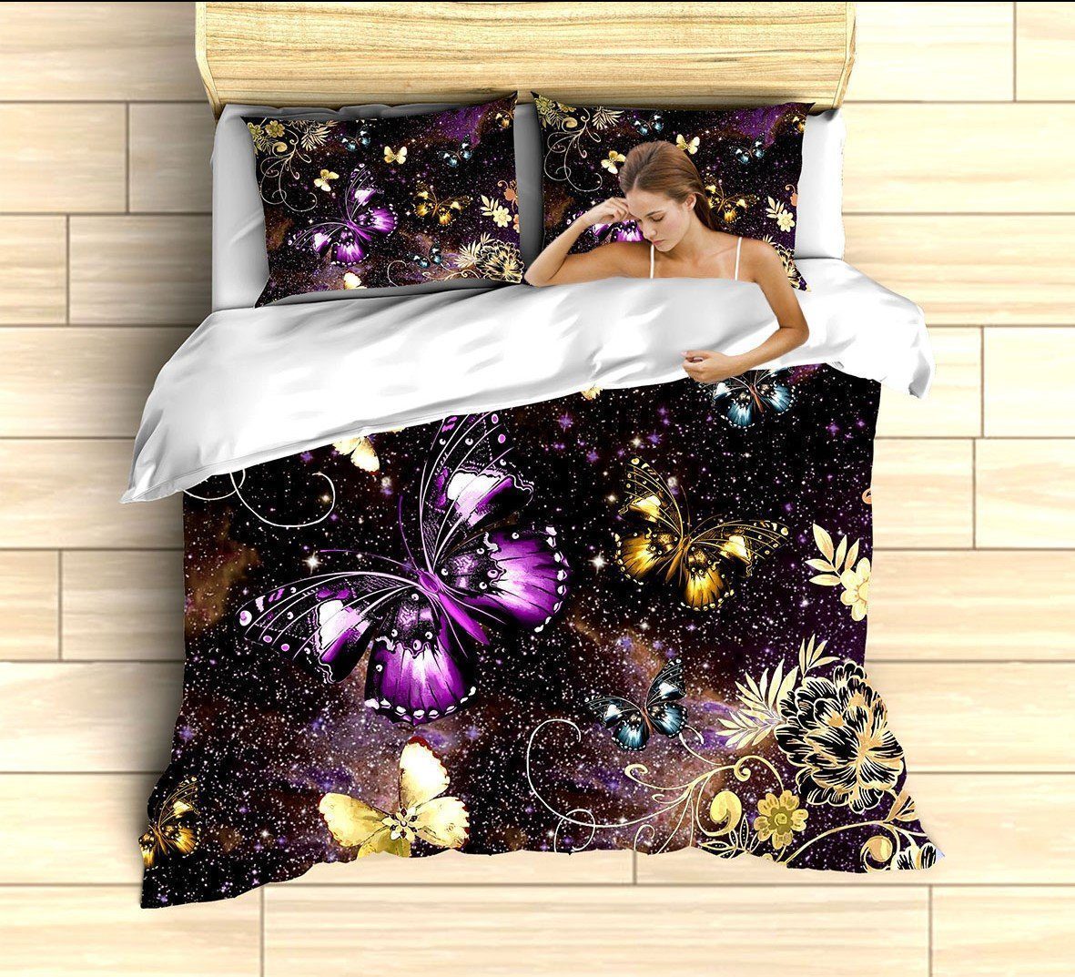 Default Purple Gold Butterfly3D Customized Duvet Cover Bedding Sets