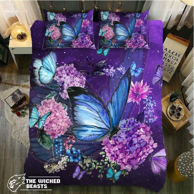 Default Purple Hydrangeas Butterfly3D Customized Duvet Cover Bedding Sets