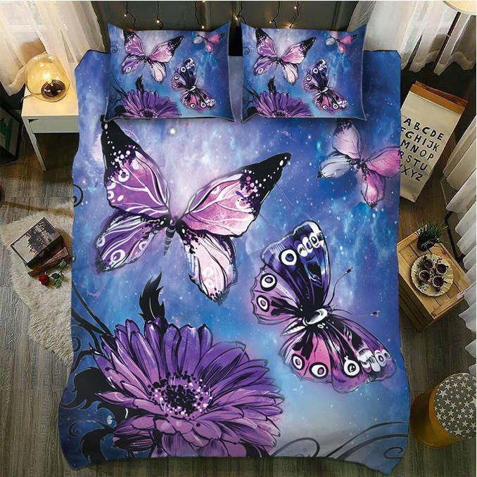 Default Purpleky Butterfly And Flower3D Customized Duvet Cover Bedding Sets