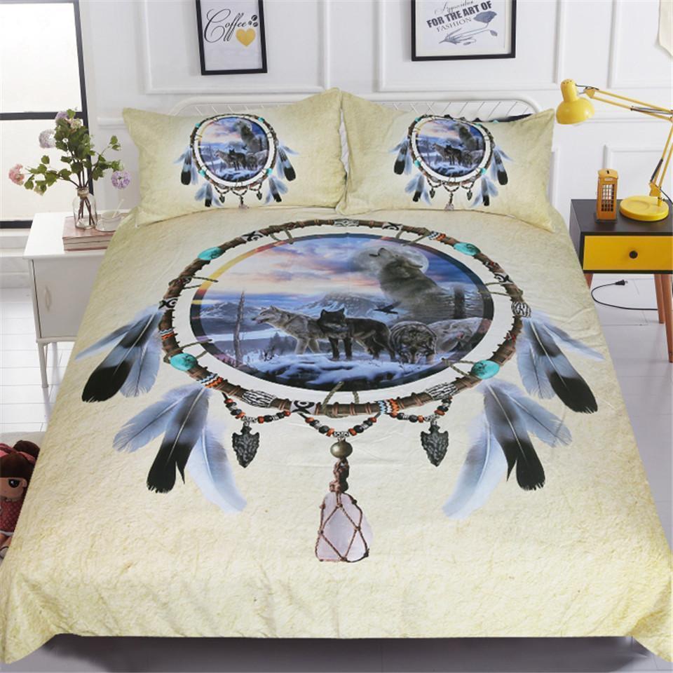 Default Tribal Dreamcatcher Wolf3D Customized Duvet Cover Bedding Sets
