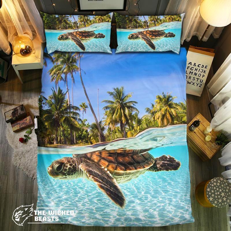 Default Turtle Under The Palm Tree3D Customized Duvet Cover Bedding Sets