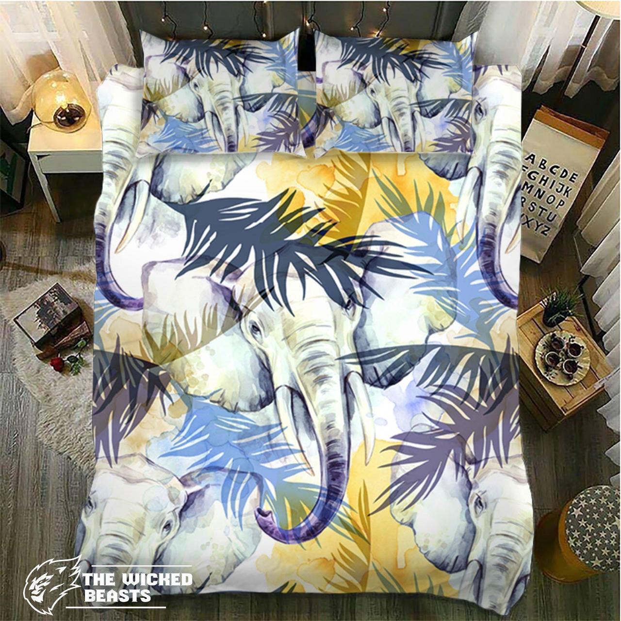Default Watercolor Elephant Leafs3D Customized Duvet Cover Bedding Sets