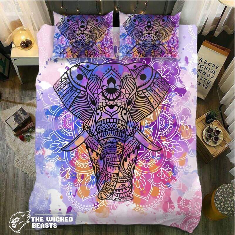 Default Watercolor Elephant Mandala3D Customized Duvet Cover Bedding Sets