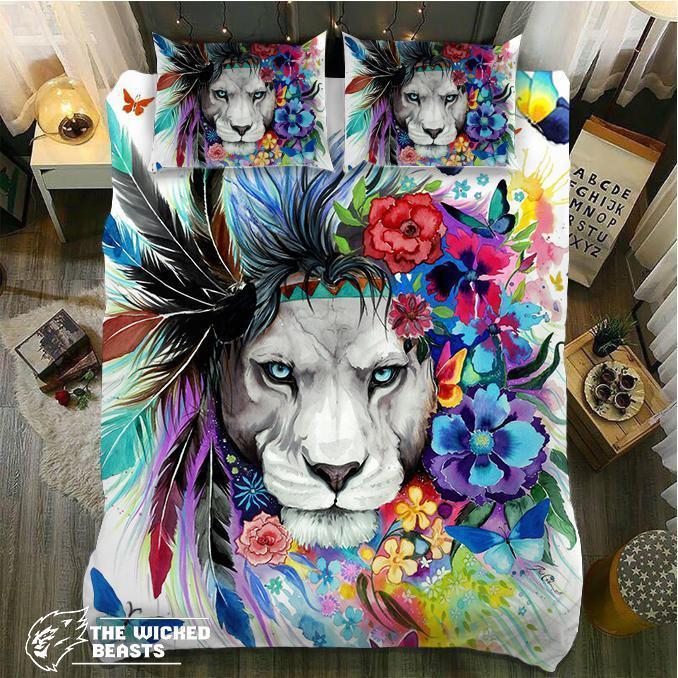 Default Watercolor Floral Lion3D Customized Duvet Cover Bedding Sets