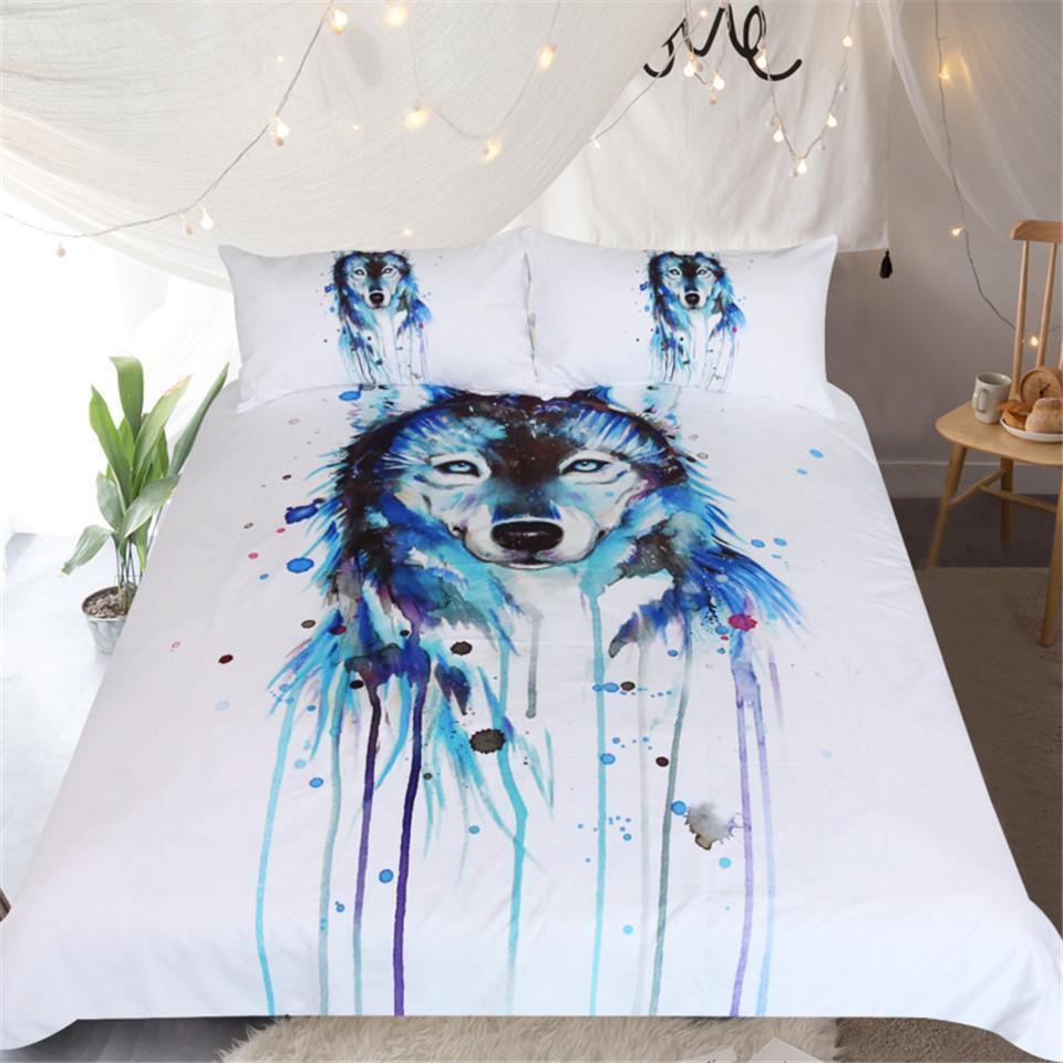 Default Watercolor Ice Wolf3D Customized Duvet Cover Bedding Sets