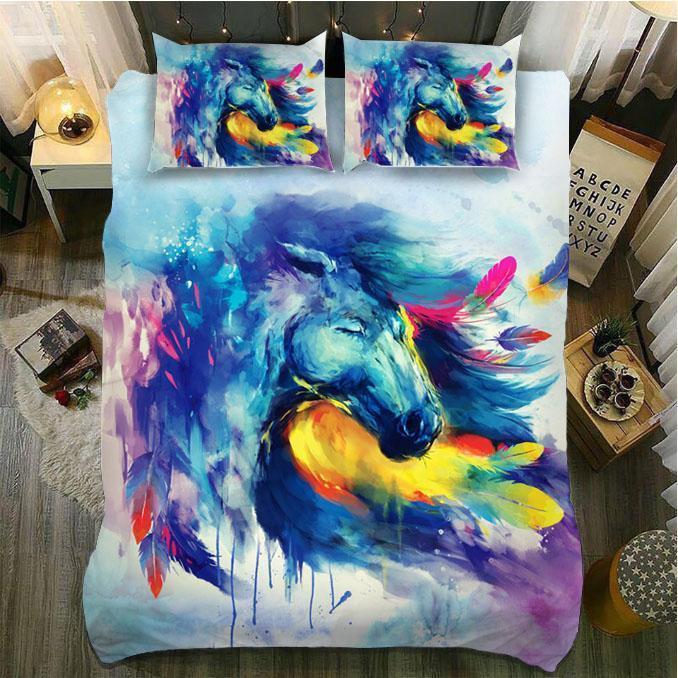 Default Watercolor Windy Horse3D Customized Duvet Cover Bedding Sets