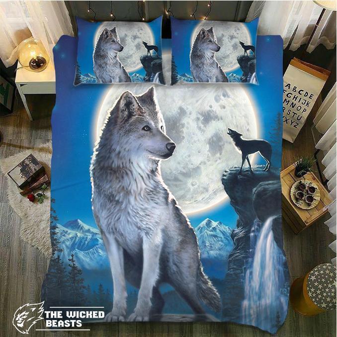 Default Wolf Howling Moon3D Customized Duvet Cover Bedding Sets
