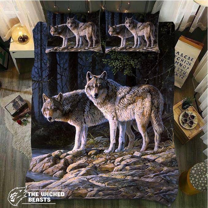 Default Wolf In River3D Customized Duvet Cover Bedding Sets